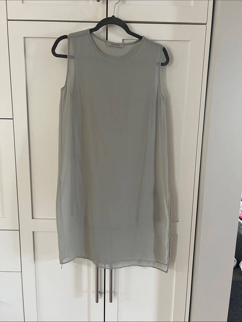 AllSaints Light Grey Chiffon Round-Neck Sleeveless Dress size 4